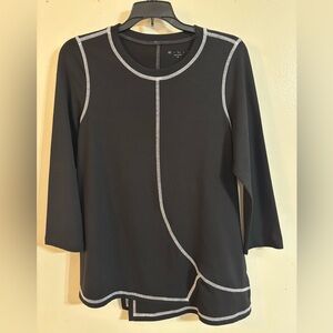 Eli Black Long Sleeve Top With White Accents asymmetrical Aline